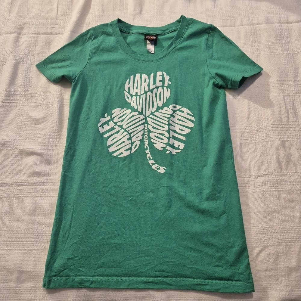 Harley Davidson women's XS green short sleeve shirt VGUC
